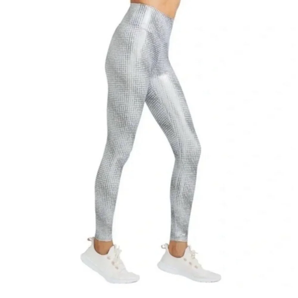 Peloton Leggings Women's Size Medium Silver White Show Up Digital Foil High Rise